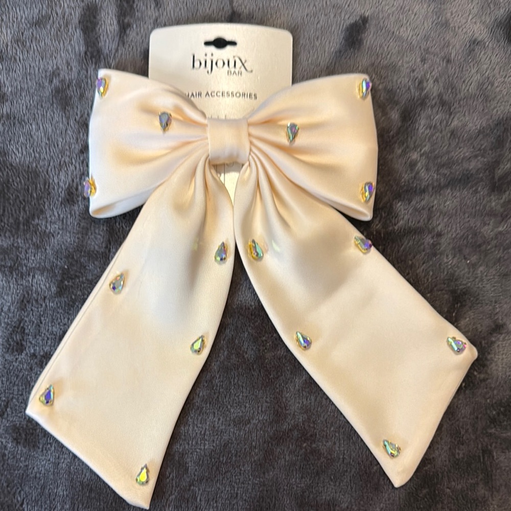 Cream Hair Bow with Rhinestones